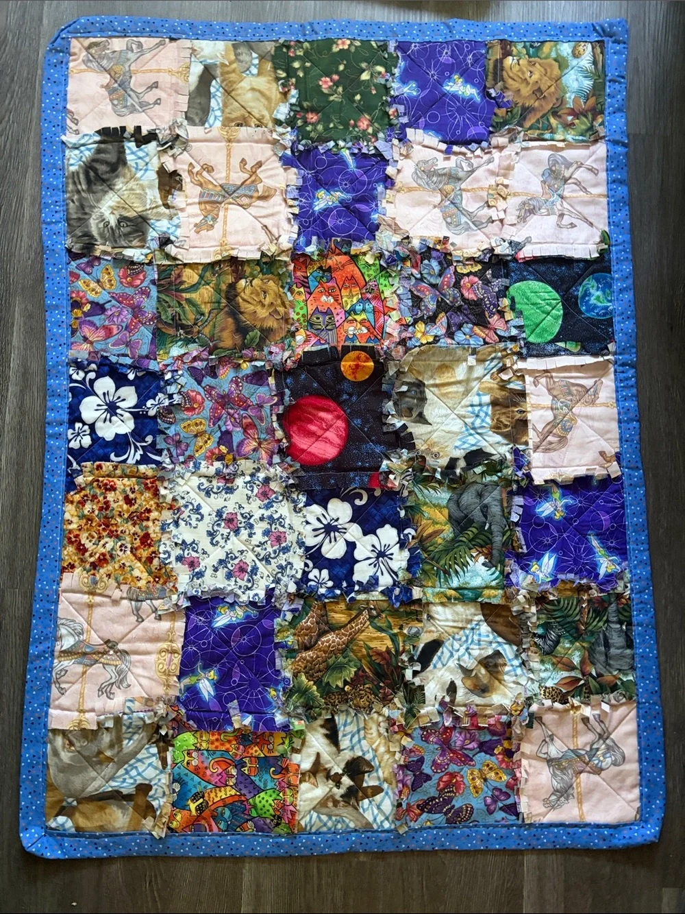 Handmade Patchwork Baby Quilt in Pink and Light Blue